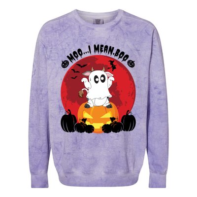 Moo I Mean Boo Ghost Cow Ghost Halloween Gift Colorblast Crewneck Sweatshirt