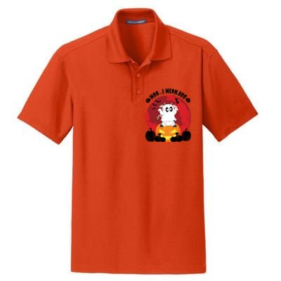 Moo I Mean Boo Ghost Cow Ghost Halloween Gift Dry Zone Grid Polo