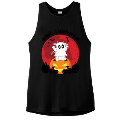 Moo I Mean Boo Ghost Cow Ghost Halloween Gift Ladies PosiCharge Tri-Blend Wicking Tank