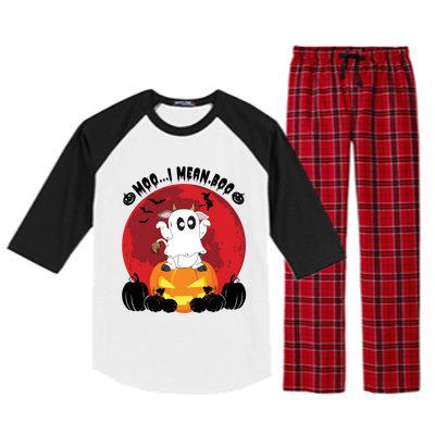 Moo I Mean Boo Ghost Cow Ghost Halloween Gift Raglan Sleeve Pajama Set