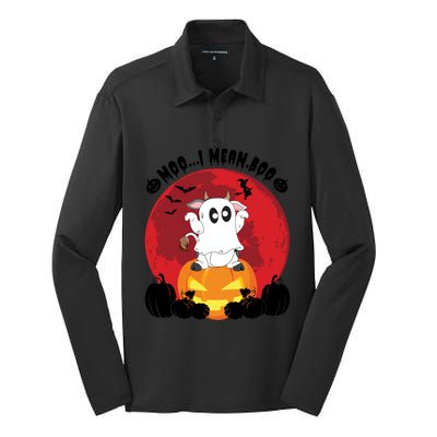 Moo I Mean Boo Ghost Cow Ghost Halloween Gift Silk Touch Performance Long Sleeve Polo