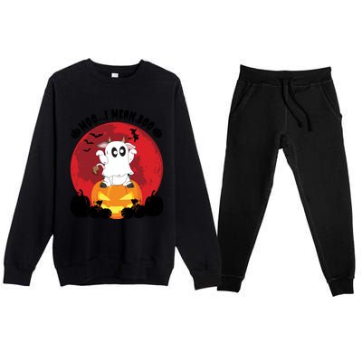 Moo I Mean Boo Ghost Cow Ghost Halloween Gift Premium Crewneck Sweatsuit Set