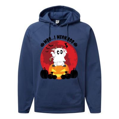 Moo I Mean Boo Ghost Cow Ghost Halloween Gift Performance Fleece Hoodie