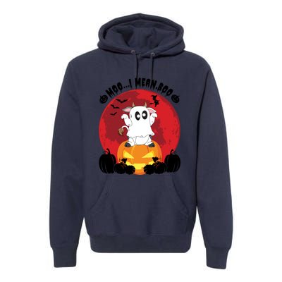 Moo I Mean Boo Ghost Cow Ghost Halloween Gift Premium Hoodie