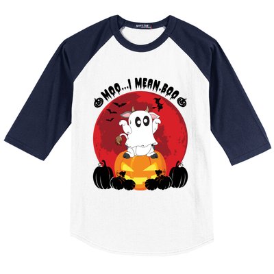 Moo I Mean Boo Ghost Cow Ghost Halloween Gift Baseball Sleeve Shirt