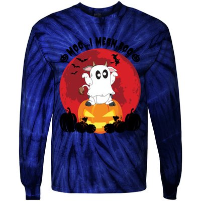 Moo I Mean Boo Ghost Cow Ghost Halloween Gift Tie-Dye Long Sleeve Shirt