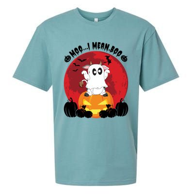 Moo I Mean Boo Ghost Cow Ghost Halloween Gift Sueded Cloud Jersey T-Shirt