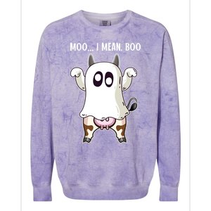 Moo I Mean Boo Ghost Cow Halloween Cow Lover Halloween Farm Gift Colorblast Crewneck Sweatshirt