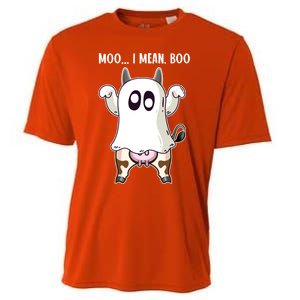 Moo I Mean Boo Ghost Cow Halloween Cow Lover Halloween Farm Gift Cooling Performance Crew T-Shirt