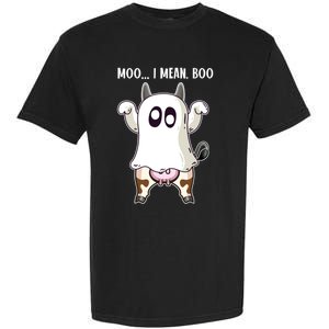 Moo I Mean Boo Ghost Cow Halloween Cow Lover Halloween Farm Gift Garment-Dyed Heavyweight T-Shirt