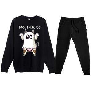 Moo I Mean Boo Ghost Cow Halloween Cow Lover Halloween Farm Gift Premium Crewneck Sweatsuit Set