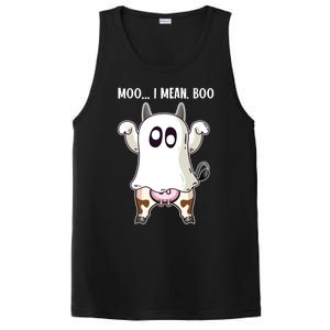 Moo I Mean Boo Ghost Cow Halloween Cow Lover Halloween Farm Gift PosiCharge Competitor Tank