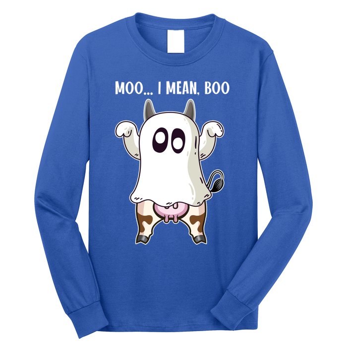 Moo I Mean Boo Ghost Cow Halloween Cow Lover Halloween Farm Gift Long Sleeve Shirt