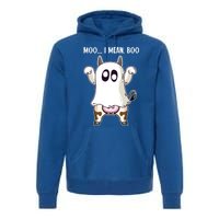 Moo I Mean Boo Ghost Cow Halloween Cow Lover Halloween Farm Gift Premium Hoodie