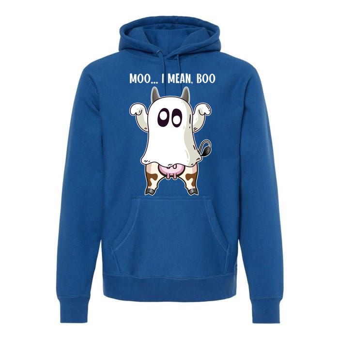 Moo I Mean Boo Ghost Cow Halloween Cow Lover Halloween Farm Gift Premium Hoodie