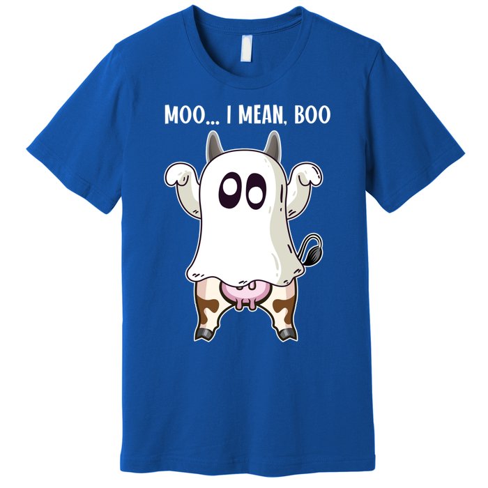 Moo I Mean Boo Ghost Cow Halloween Cow Lover Halloween Farm Gift Premium T-Shirt