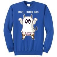 Moo I Mean Boo Ghost Cow Halloween Cow Lover Halloween Farm Gift Tall Sweatshirt