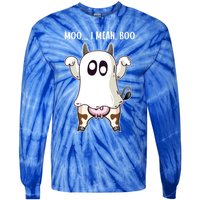 Moo I Mean Boo Ghost Cow Halloween Cow Lover Halloween Farm Gift Tie-Dye Long Sleeve Shirt