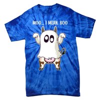 Moo I Mean Boo Ghost Cow Halloween Cow Lover Halloween Farm Gift Tie-Dye T-Shirt