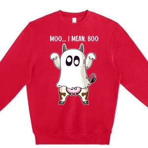 Moo I Mean Boo Ghost Cow Halloween Cow Lover Halloween Farm Gift Premium Crewneck Sweatshirt