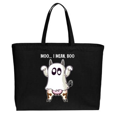 Moo I Mean Boo Ghost Cow Halloween Cow Lover Halloween Farm Gift Cotton Canvas Jumbo Tote