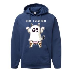 Moo I Mean Boo Ghost Cow Halloween Cow Lover Halloween Farm Gift Performance Fleece Hoodie