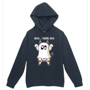 Moo I Mean Boo Ghost Cow Halloween Cow Lover Halloween Farm Gift Urban Pullover Hoodie