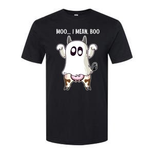 Moo I Mean Boo Ghost Cow Halloween Cow Lover Halloween Farm Gift Softstyle CVC T-Shirt