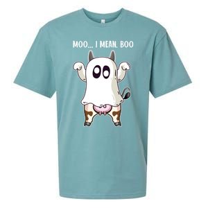 Moo I Mean Boo Ghost Cow Halloween Cow Lover Halloween Farm Gift Sueded Cloud Jersey T-Shirt