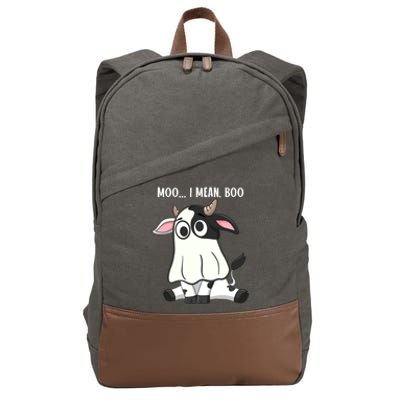 Moo I Mean Boo Ghost Cow Halloween Cow Lover Halloween Farm Gift Cotton Canvas Backpack