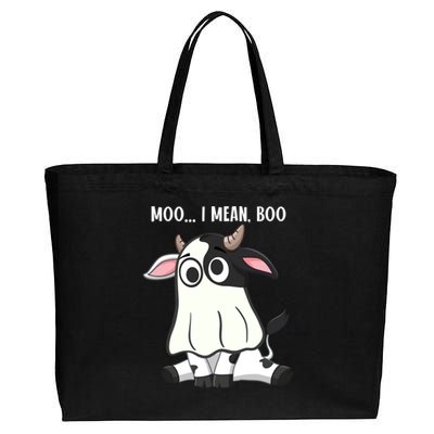 Moo I Mean Boo Ghost Cow Halloween Cow Lover Halloween Farm Gift Cotton Canvas Jumbo Tote