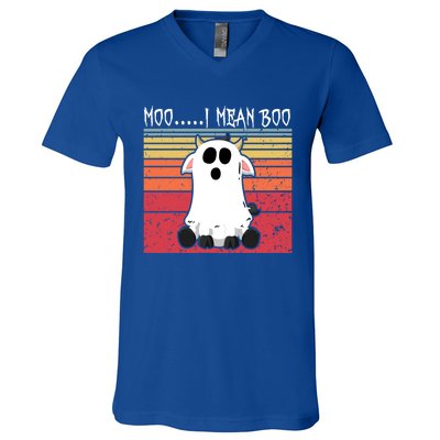 Moo I Mean Boo Ghost Cow Halloween Farmer Funny Gift V-Neck T-Shirt