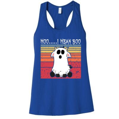 Moo I Mean Boo Ghost Cow Halloween Farmer Funny Gift Women's Racerback Tank