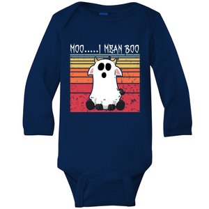 Moo I Mean Boo Ghost Cow Halloween Farmer Funny Gift Baby Long Sleeve Bodysuit