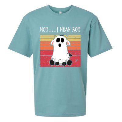 Moo I Mean Boo Ghost Cow Halloween Farmer Funny Gift Sueded Cloud Jersey T-Shirt