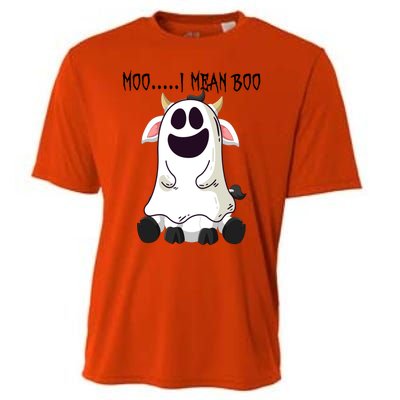 Moo I Mean Boo Ghost Cow Halloween Farmer Gift Cooling Performance Crew T-Shirt