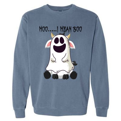 Moo I Mean Boo Ghost Cow Halloween Farmer Gift Garment-Dyed Sweatshirt