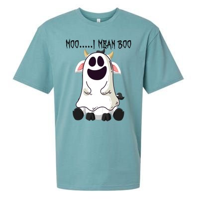 Moo I Mean Boo Ghost Cow Halloween Farmer Gift Sueded Cloud Jersey T-Shirt