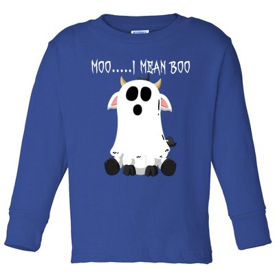 Moo I Mean Boo Ghost Cow Halloween Farmer Funny Gift Toddler Long Sleeve Shirt