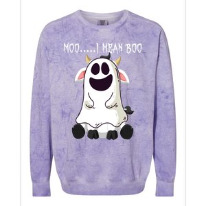 Moo I Mean Boo Ghost Cow Halloween Farmer Funny Gift Colorblast Crewneck Sweatshirt