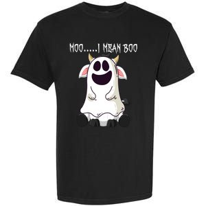 Moo I Mean Boo Ghost Cow Halloween Farmer Funny Gift Garment-Dyed Heavyweight T-Shirt