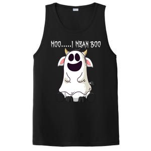 Moo I Mean Boo Ghost Cow Halloween Farmer Funny Gift PosiCharge Competitor Tank