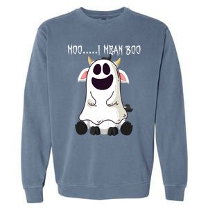 Moo I Mean Boo Ghost Cow Halloween Farmer Funny Gift Garment-Dyed Sweatshirt