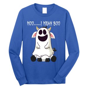 Moo I Mean Boo Ghost Cow Halloween Farmer Funny Gift Long Sleeve Shirt