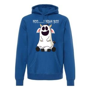 Moo I Mean Boo Ghost Cow Halloween Farmer Funny Gift Premium Hoodie