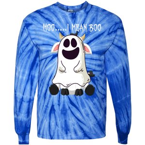 Moo I Mean Boo Ghost Cow Halloween Farmer Funny Gift Tie-Dye Long Sleeve Shirt