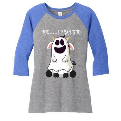 Moo I Mean Boo Ghost Cow Halloween Farmer Funny Gift Women's Tri-Blend 3/4-Sleeve Raglan Shirt