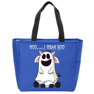 Moo I Mean Boo Ghost Cow Halloween Farmer Funny Gift Zip Tote Bag