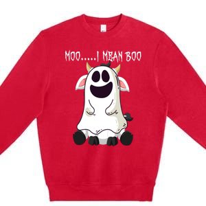 Moo I Mean Boo Ghost Cow Halloween Farmer Funny Gift Premium Crewneck Sweatshirt