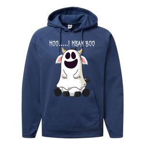 Moo I Mean Boo Ghost Cow Halloween Farmer Funny Gift Performance Fleece Hoodie